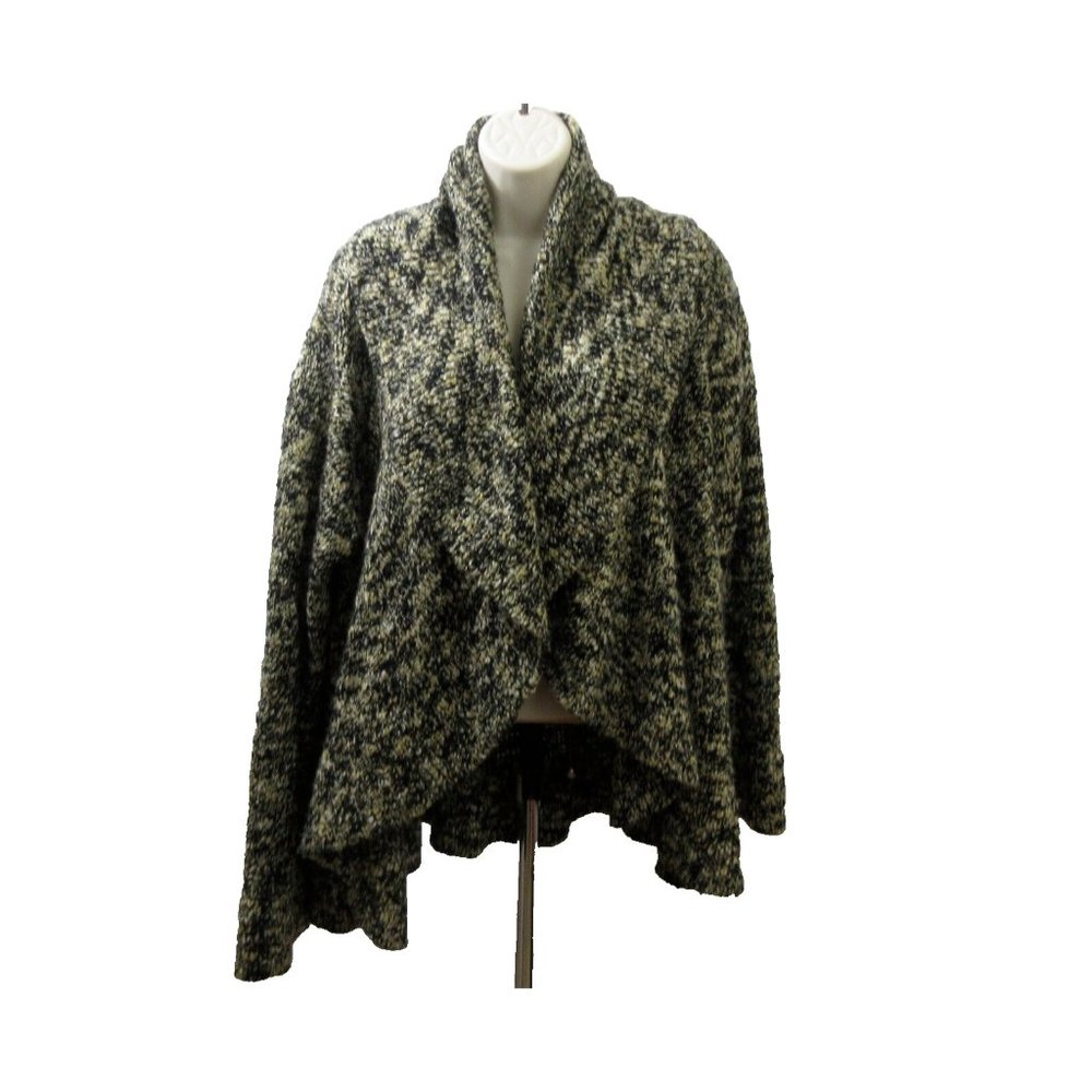 Jones New York Collection Open Cardigan Sweater Sz XL Black Textured Curved Hem